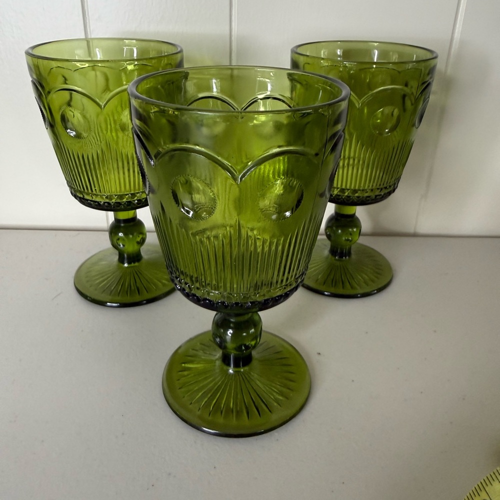 Vintage Bartlett-Collin’s Set of 3 Green Goblet Glasses